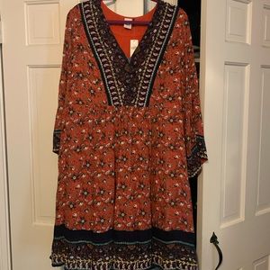 Printed Orangish Red Anthropologie Dress